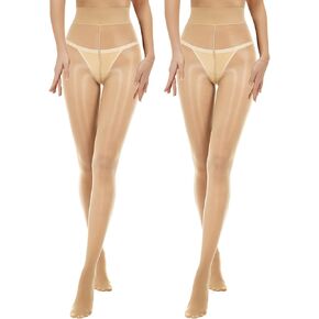 2 Pairs Oil Shiny Pantyhose for Women, Sexy Shiny Sheer Tights, Silk Stockings, High Waist