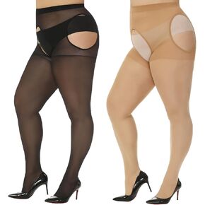 2pairs superender pantyhose للنساء بالإضافة إلى الحجم (Natural+Black XL-XXL)