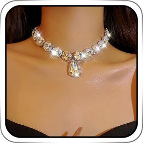 jeairts chunky rhinestone choker netclace المجوهرات الفضية كريستال إسقاط قلادة سباركلي حفلة موسيقية للنساء