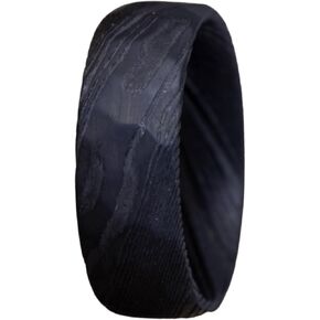 Gentlemen's Bands Men's Premium Black Damascus Steel Wedding Band with Layered Damascus Design | Wedding Ring Is Ideal Gift | Package Includes Silicon Band, Walnut Box, Leather Pouch