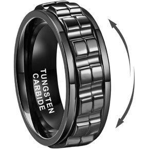 8mm Silver/Black/Gold Tungsten Titanium Spinner Rings for Men Women Anxiety Released Promise Engagement Wedding Bands Stepped Polished Shiny Comfort Fit