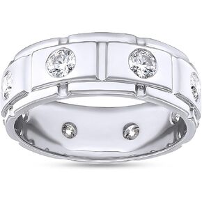 1 1/4 Carat Round Cut Moissanite Diamond Men's Bezel Set Eternity Anniversary Wedding Band Ring In 14K Gold Over Sterling Silver Jewelry Gift For Men (VVS1 Clarity, 1.25 Cttw)
