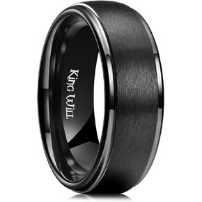 King Will BASIC 6mm 7mm 8mm Black/White Ceramic Wedding Ring Matte Finished Surface Step Edge Wedding Band For Mens Women Comfort fit