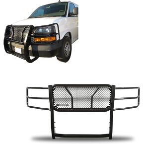 Black Horse RUGGED Heavy Duty Grille Brush Bumper Guard Modular Black Compatible with 2003-2014 Express 1500|2003-2024 Express 2500/3500|2009-2024 Express 4500/Express Cargo-RU-GV02MA-B