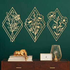 Peryiter 3 Metal Flower Wall Art Minimalist Floral Hanging Decor for Living Room Bathroom Kitchen Outdoor