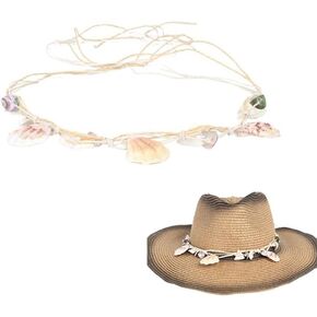 Marine Style Sun Hat Band Seashell Charms Decorative Fedora Panama Strap Belt Replacement Hatband for Women Men Straw Hat Beach Cap (Hat Band Only)