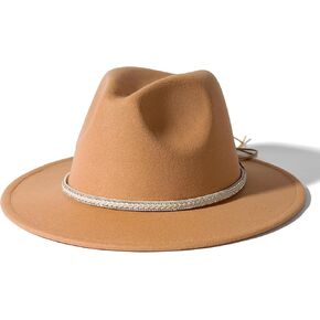 شعرت Lisianthus Classic Fedora Hats for Women Wide Brim Hat مع فرقة لامعة
