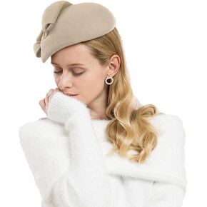 Wool Felt Fascinator Hats for Women Ladies Elegant Church Cocktail Tea Party Dress Pillbox Hat