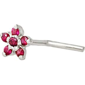 22G صلبة 14K الذهب 6 -Stone 0.05CTW Ruby Flower Nose Stud - أنف العظم/الشكل L stud stud حلقة الأنف - يوليو.