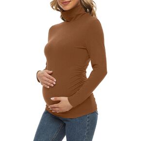 Maternity Shirts Side Ruched Turtleneck & Long Sleeve Maternity Tops for Daily Wear & Casual