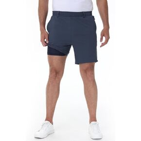 رجال القصور الكاكي الجولف شورت 7 بوصة inseam احتواء منتظم في بطانة المدمجة امتداد مرنة حزام سحاب جيوب لا حبة لا حبة