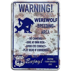 uoaiudt Retro Werewolf Breeding Area Tin Tin Sign Werewolf Planing Plaque Wall Decor Gift for Garden Men Garage Farm Cafe Library Room School Vintage Metal Poster 8x12 Inch