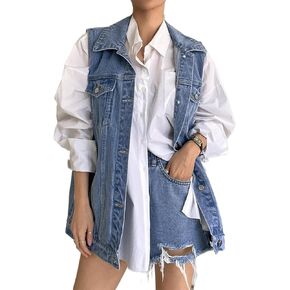 Lachmose Women for Jean Janets Fashion Fashion Button Button Down Denim Western Shacket Jacket مع جيوب