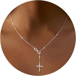Lariat Gold Necklace for Women Trendy Long Necklace Dainty 14k Gold Plated/Silver Y Pendant Necklace Y-Shaped Drop Dangle Chain Necklace Simple CZ Cross Heart Layered Star Necklace for Women Jewelry