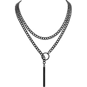 Sacina Black Lariat Chunky Chain Y Necklace, Gothic Emo Punk Grunge Necklace, Goth Jewelry, Christmas Jewelry Gift for Women