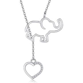 Elephant Y-Necklace Sterling Silver Animal Lariat Necklace Elephant Jewelry Heart and Elephant Necklace Gifts for Women