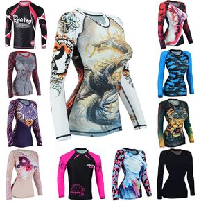 Roar MMA يتصارع واقي طفحية Women BJJ Training No Gi UFC Fight Gear Shirt Long Sleeve (White-Dragon-RG-Small)