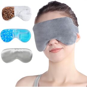 Atsuwell Cooling Heated Eye Mask for Dry Eyes, Microwave Warm Eye Compress for Relaxation, Sinus Pressure, Multipurpose Eye Bag with Flaxseed, Cold Gel Pad and Silky Cotton Insert