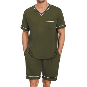 SWOMOG Mens Pajama Set Short Sleeve Pjs Set V-Neck Sleepwear 2 Pcs Soft Modal Lounge Sets Comfy Nightwear with Pockets