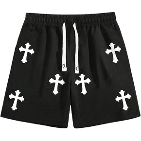 Men's Cross Graphic Shorts Gothic Drawstring Waist Workout Drippy Shorts