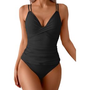 B2prity Tankini Swimsuits for Women Tummy Control High Waisted Two Piece Bathing Suits V Neck Wrap Swim Top with Bottom