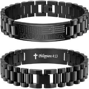 Graduation Gifts for Him, Stainless Steel Cross Bracelets for Men, Inspired Christian Bible Verse Watch Band Faith Cross Bracelet Birthday Christian Graduation Gifts for Men