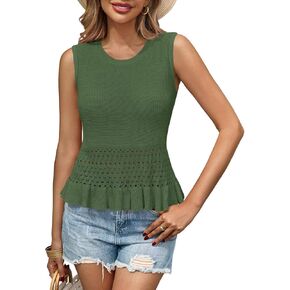 Saodimallsu Womens Crochet Croct Tank Tops Ocleveless Crew Neck Shuffle
