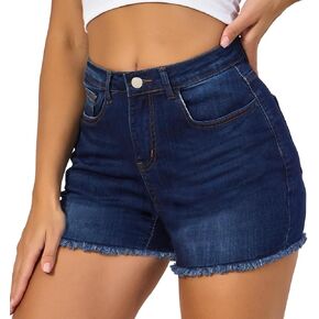 VIPONES Women Mid Rise Jeans Shorts Frayed Raw Hem Summer Stretchy Casual Denim Shorts
