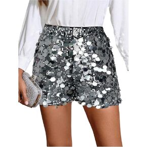 Floerns Women's Contrast Sequin Elastic Waist Sparkly Party Mini Shorts