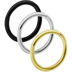 3pcs 18g Hinged Segment Ring Septum Seamless Clicker Hoop Cartilage Nose Lip Ear Tragus Helix Anodized Steel - Pick Size
