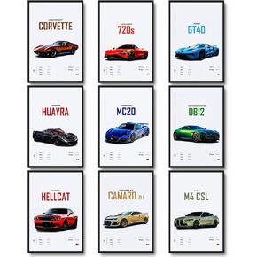Dazongweihan 9pcs Super Car Posters for Boys Room ، Racing Car Wall Art للرجال الرجال ، ديكور جدار السيارات الرياضية ، سيارات السباق صور جدار ديكور لغرفة النوم كهف Man Man (Unframe ، 8x12inch) (T1)