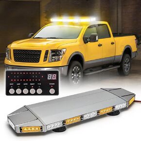 28" Amber White Rooftop Strobe Light Bar Emergency 64 LED Warning Hazard Caution Traffic Lightbar Upgrade Magnetic Mount for Security Construction Vehicles Tow Trucks Postal Cars Snowplow Patrol