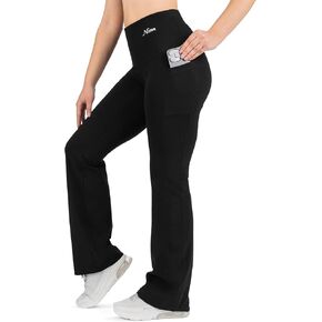 Nirlon Bootcut Yoga Pants with Pockets - Flare Leggings for Women Tummy Control with Stretch Cotton Cotton Leggings for Women