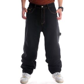 Luobaniu Men's Black Baggy Jeans Hip Hop Loose Fit Fit 90s Cargo Cargo Cargo Denim Dance Dance Skateboard Pants