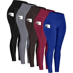 5 Pack Leggings with Pockets for Women - High Waisted Tummy Control Workout Gym Yoga Pants