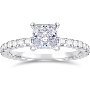 14K Gold Gold Moissanite خاتم الخطوبة 1 قيراط أميرة قطع خاتم الخطوبة 14K الذهب Moissanite خاتم للنساء (الذهب الأصفر - 5)