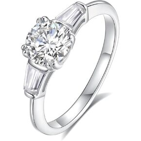 Solitaire Engagement Rings, 1ct Moissanite Ring for Women, 6.5MM Main Stone, D Color VVS1 Round Simulated Diamond Wedding Promise Proposal Ring for Women Wife, All Size