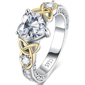 2Ct Moissanite Engagement Rings for Women D Color VVS1 14K Gold Plated S925 Sterling Silver Celtic Womens Heart Shape Wedding Promise Ring Bands Anniversary Birthday Jewelry Gifts Size 5-9