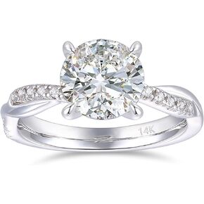14K Gold Moissanite Ring 14K White Gold Twisted Ring 2CT Round Cut Engagement Ring Solitaire Moissanite Engagement Ring for Women