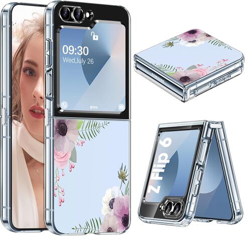 حافظة لهاتف سامسونج Z فليب 6 من السيليكون على شكل زهور جالاكسي Z فليب 6 حافظة رفيعة شفافة للنساء والفتيات غطاء ناعم من البولي يوريثان الحراري مقاوم للصدمات لهاتف سامسونج جالاكسي Z فليب 6 5G حافظة هاتف شفافة كريستالية (C) in Kuwait
