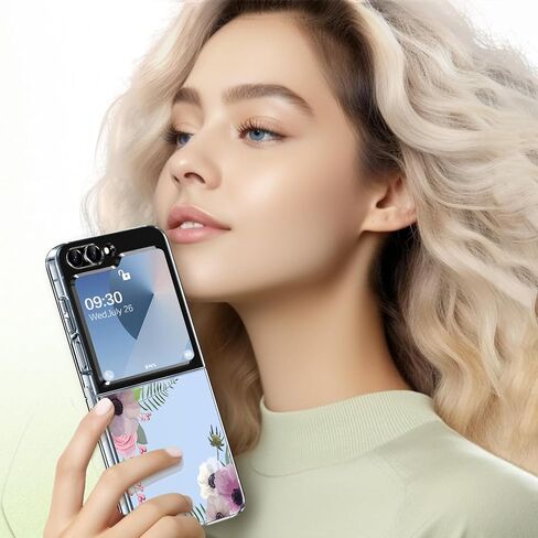حافظة لهاتف سامسونج Z فليب 6 من السيليكون على شكل زهور جالاكسي Z فليب 6 حافظة رفيعة شفافة للنساء والفتيات غطاء ناعم من البولي يوريثان الحراري مقاوم للصدمات لهاتف سامسونج جالاكسي Z فليب 6 5G حافظة هاتف شفافة كريستالية (C) in Kuwait