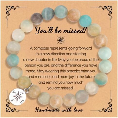 Compass Farewell Natural Stone Beads Bracelet Inspirational Gifts Coworker Leaving Retirement Farewell Going Away Goodbye Bracelet Gifts in Saudi Arabia