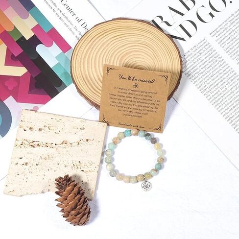 Compass Farewell Natural Stone Beads Bracelet Inspirational Gifts Coworker Leaving Retirement Farewell Going Away Goodbye Bracelet Gifts in Saudi Arabia