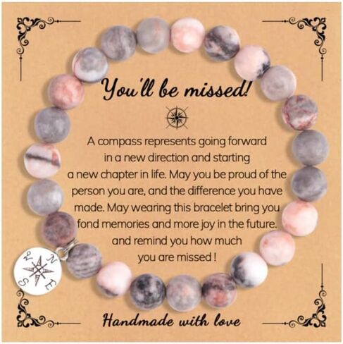 Compass Farewell Natural Stone Beads Bracelet Inspirational Gifts Coworker Leaving Retirement Farewell Going Away Goodbye Bracelet Gifts in Saudi Arabia