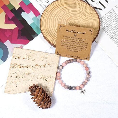 Compass Farewell Natural Stone Beads Bracelet Inspirational Gifts Coworker Leaving Retirement Farewell Going Away Goodbye Bracelet Gifts in Saudi Arabia