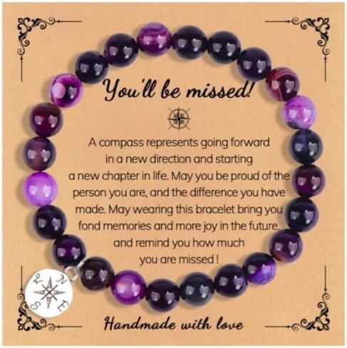 Compass Farewell Natural Stone Beads Bracelet Inspirational Gifts Coworker Leaving Retirement Farewell Going Away Goodbye Bracelet Gifts in Saudi Arabia