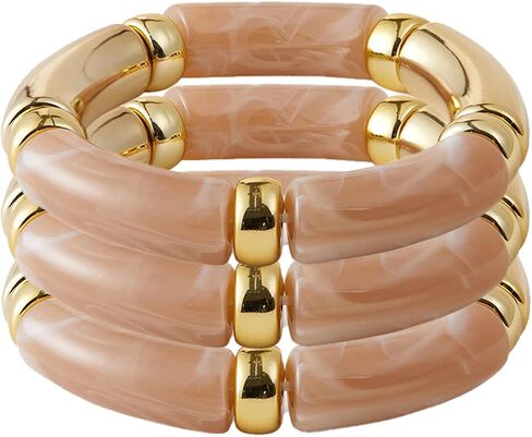 Kolodogo 3pcs أساور ذهبية مكتنزة الأساور للنساء أساور قابلة للتكديس أساور أكريليك الخيزر in Kuwait