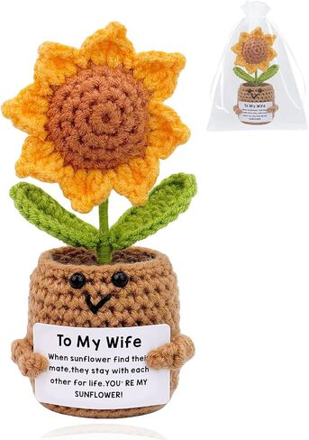 Sunflowe Gifts for Her Wife from Husband,to My Wife Handmade Crochet Sunflower Birthday Mothers Day Anniversary Small Gifts for Wife Wifey Romantic,Emotional Support Plants Positive Crochet in Kuwait