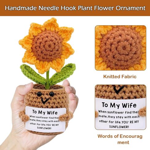 Sunflowe Gifts for Her Wife from Husband,to My Wife Handmade Crochet Sunflower Birthday Mothers Day Anniversary Small Gifts for Wife Wifey Romantic,Emotional Support Plants Positive Crochet in Kuwait