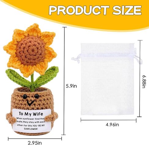 Sunflowe Gifts for Her Wife from Husband,to My Wife Handmade Crochet Sunflower Birthday Mothers Day Anniversary Small Gifts for Wife Wifey Romantic,Emotional Support Plants Positive Crochet in Kuwait